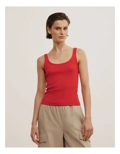 Fine Scoop Neck Tank in Scarlet