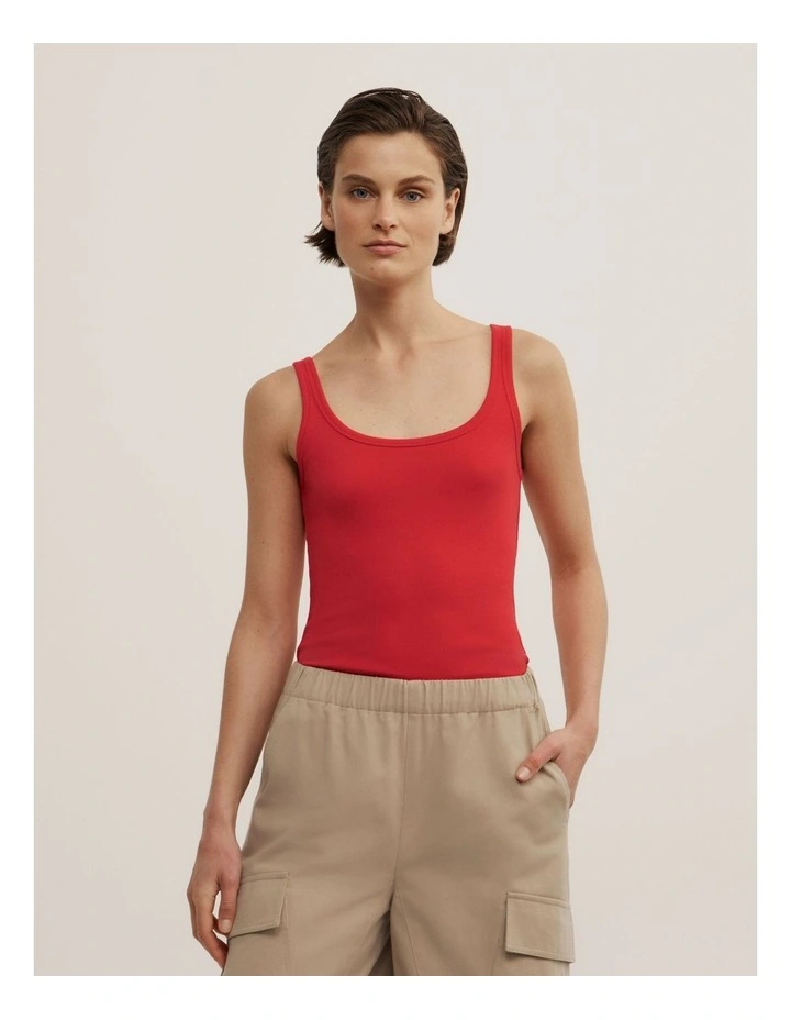 Fine Scoop Neck Tank in Scarlet image 3