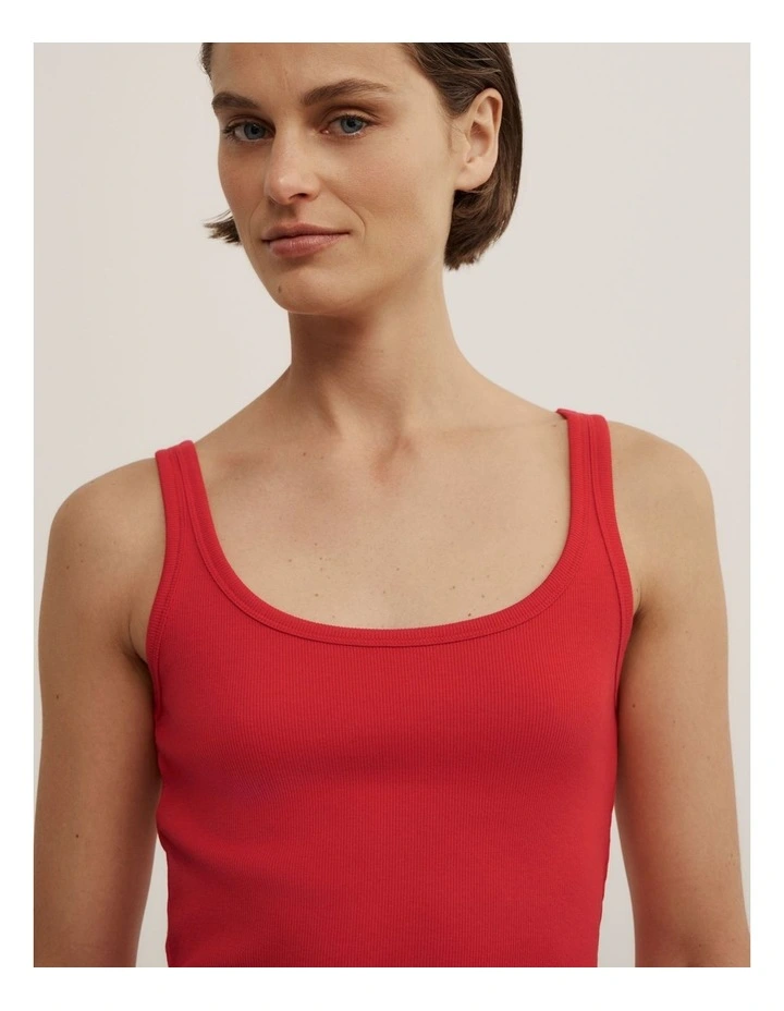 Fine Scoop Neck Tank in Scarlet image 4