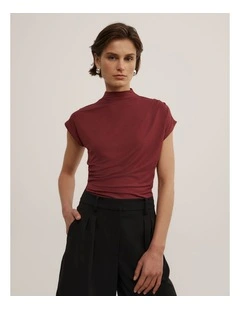 Draped High Neck Top in Rust