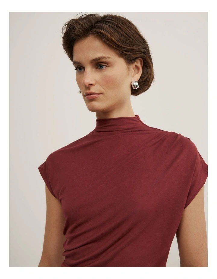 Draped High Neck Top in Rust image 3