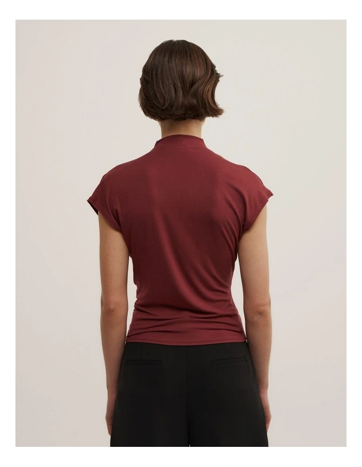 Draped High Neck Top in Rust image 4