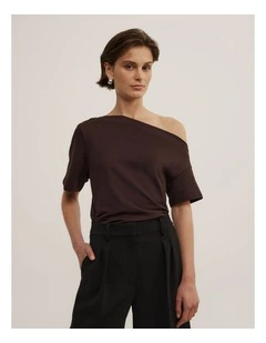 Ruched Asymmetric T-shirt in Espresso