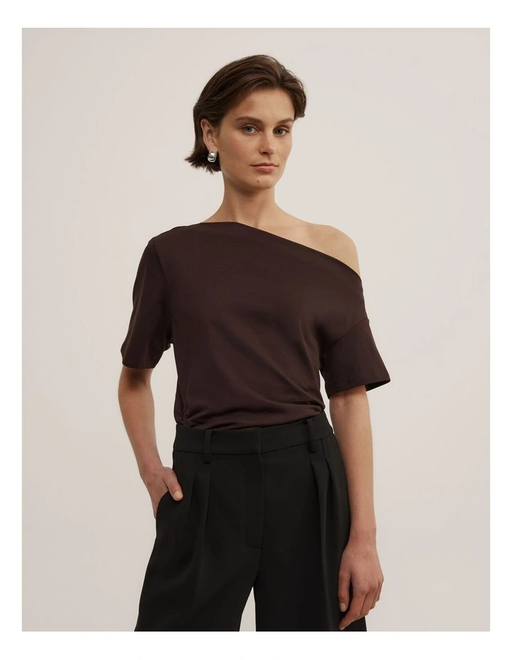 Ruched Asymmetric T-shirt in Espresso image 1