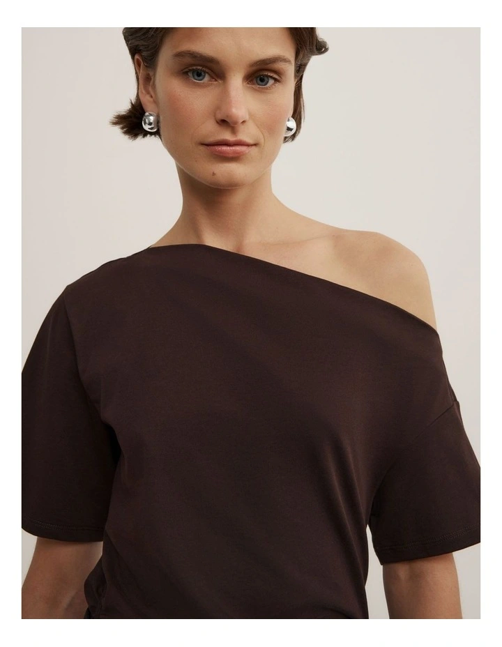 Ruched Asymmetric T-shirt in Espresso image 3