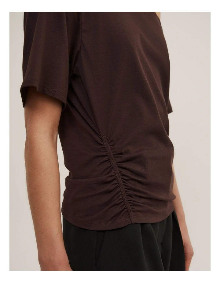 Ruched Asymmetric T-shirt in Espresso image 4