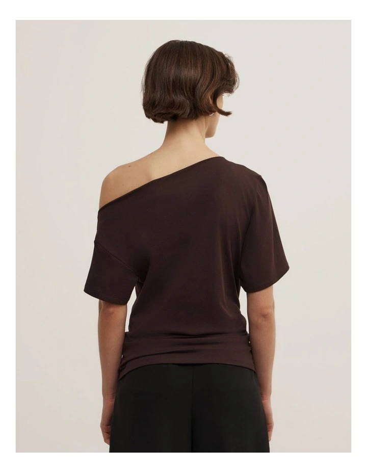Ruched Asymmetric T-shirt in Espresso image 5