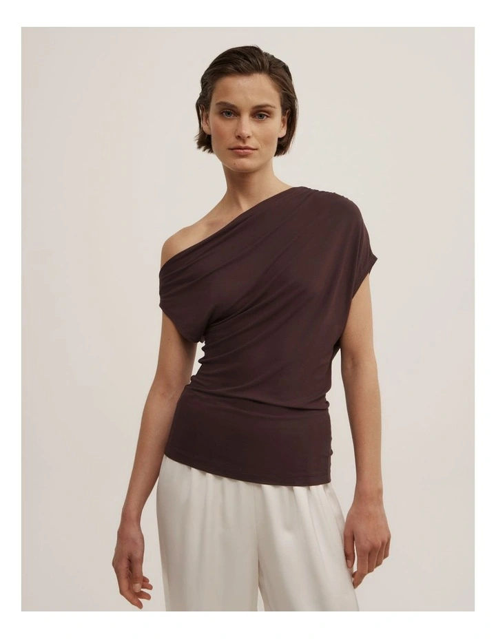Asymmetric Jersey Top in Espresso image 1