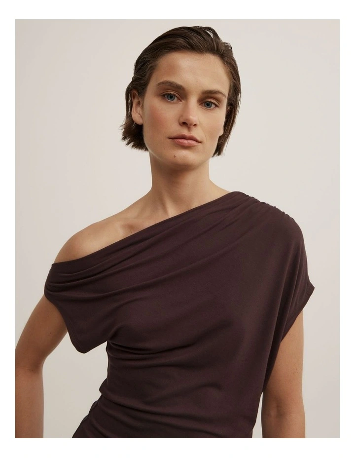 Asymmetric Jersey Top in Espresso image 2