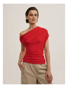 Asymmetric Jersey Top in Scarlet