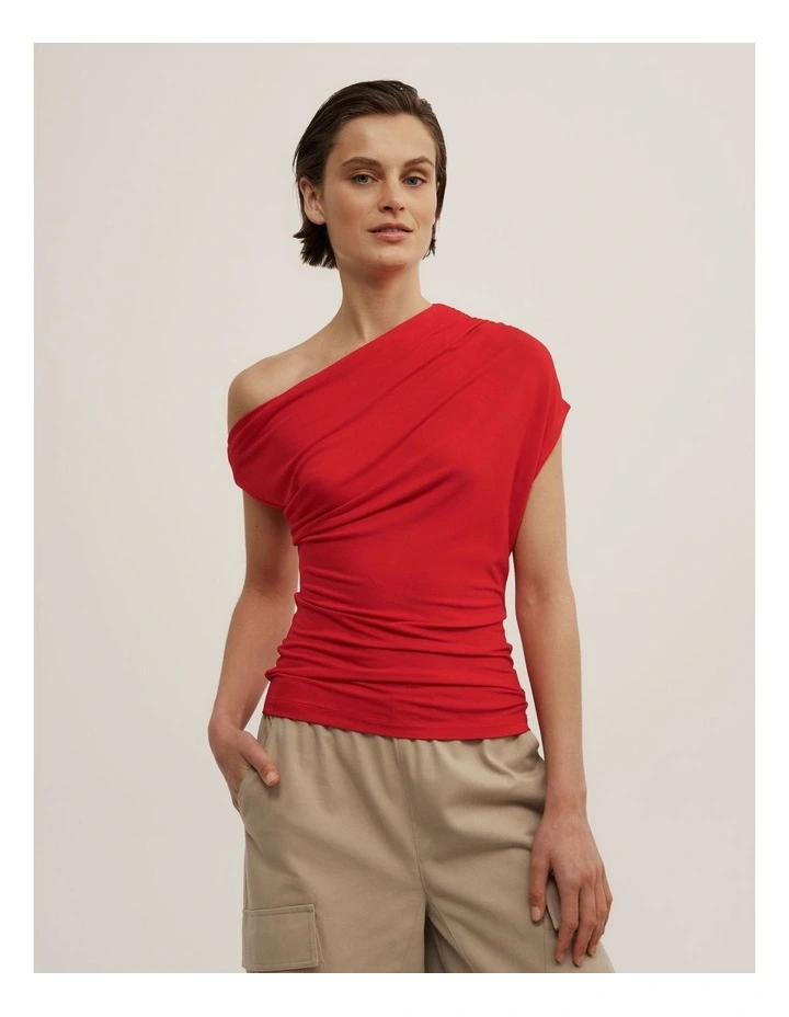 Asymmetric Jersey Top in Scarlet image 1