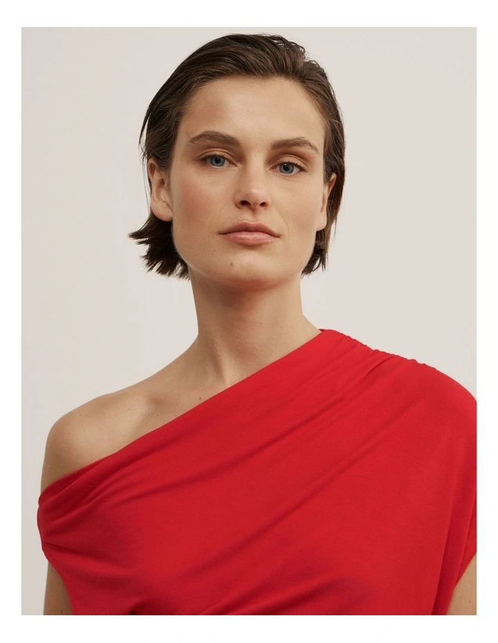 Asymmetric Jersey Top in Scarlet image 3