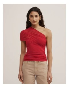 Mesh Overlay Top in Scarlet