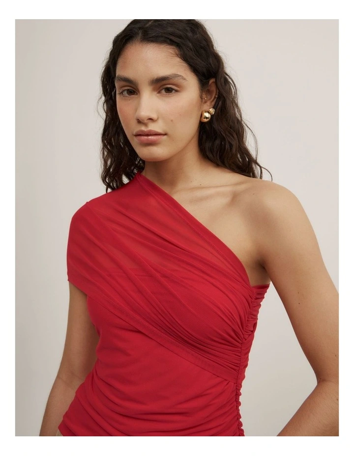 Mesh Overlay Top in Scarlet image 3