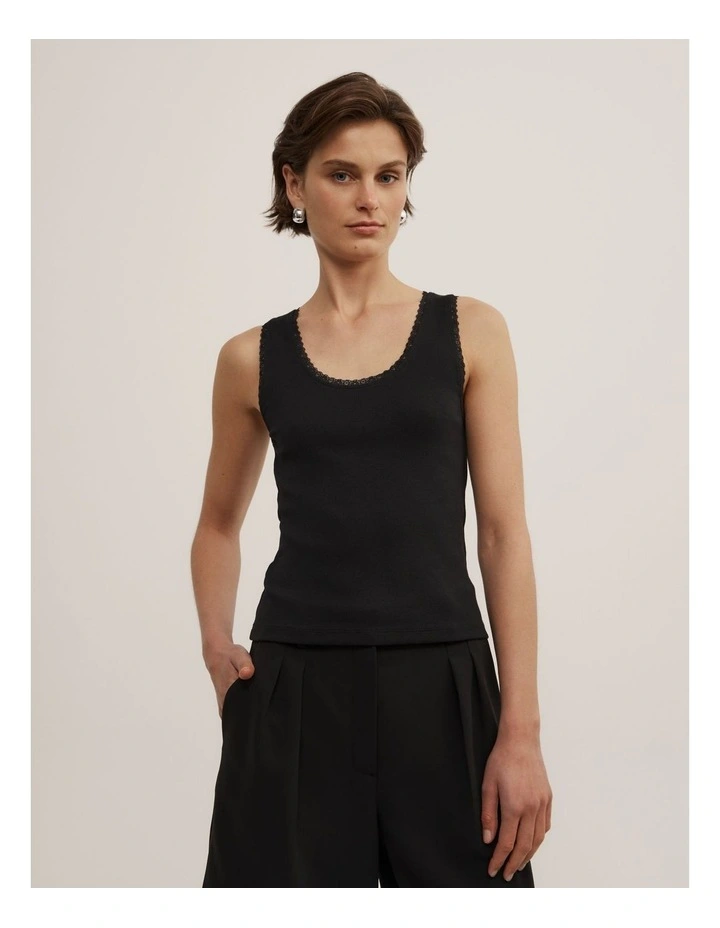 Lace Trim Tank in Black image 1