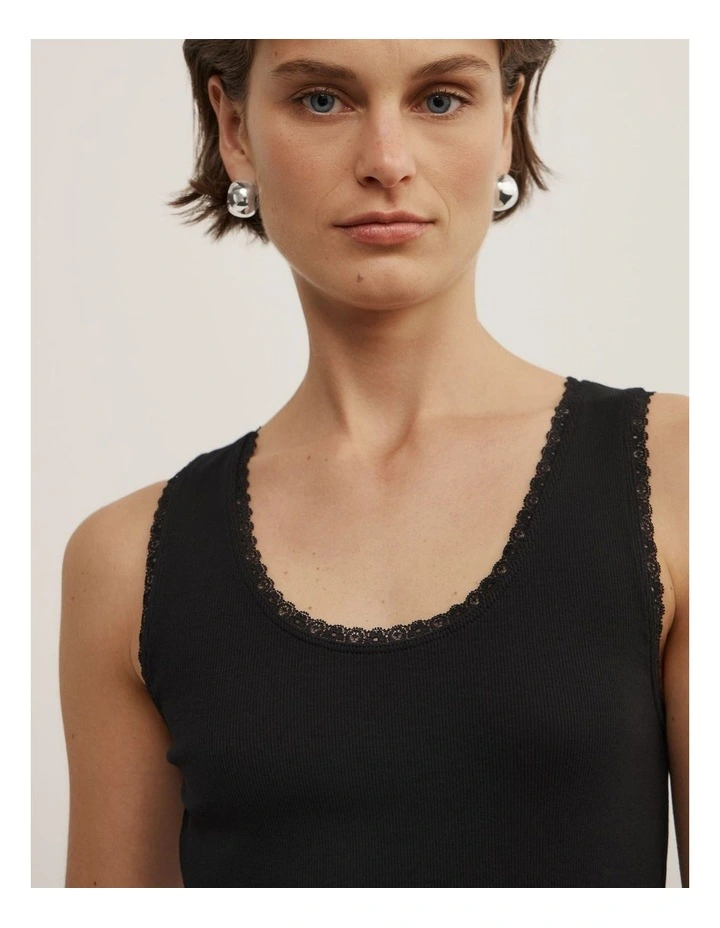 Lace Trim Tank in Black image 3