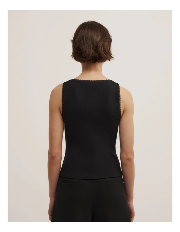 Lace Trim Tank in Black image 5