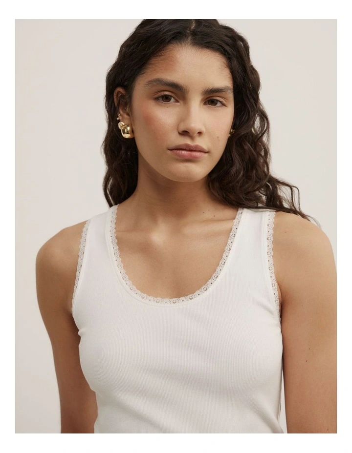 Lace Trim Tank in Fresh White image 3