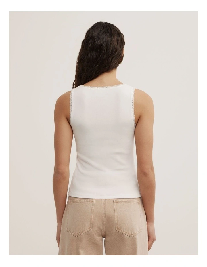 Lace Trim Tank in Fresh White image 5