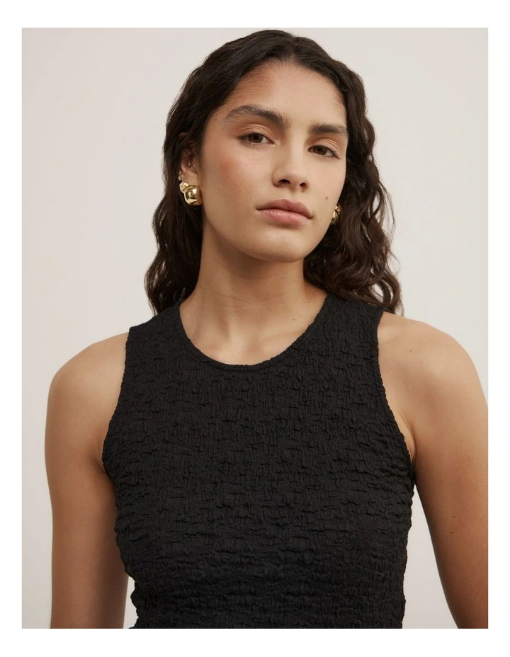 Textured Jersey Tank in Black image 3