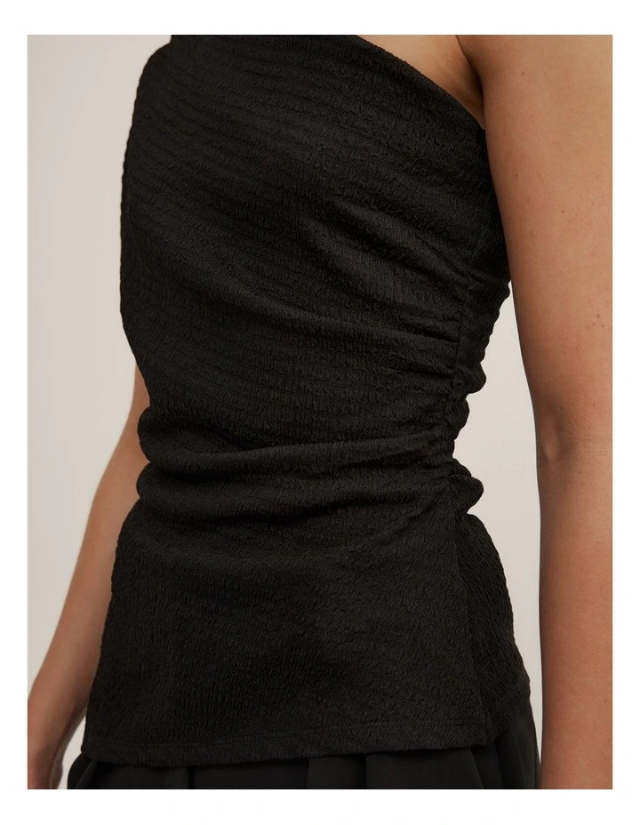 One Shoulder Textured Top in Black image 3