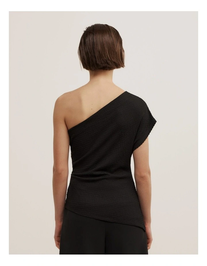 One Shoulder Textured Top in Black image 4
