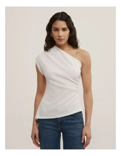 One Shoulder Textured Top in Fresh White