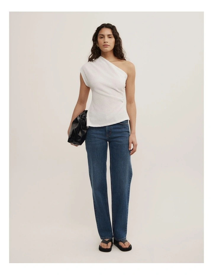 One Shoulder Textured Top in Fresh White image 2