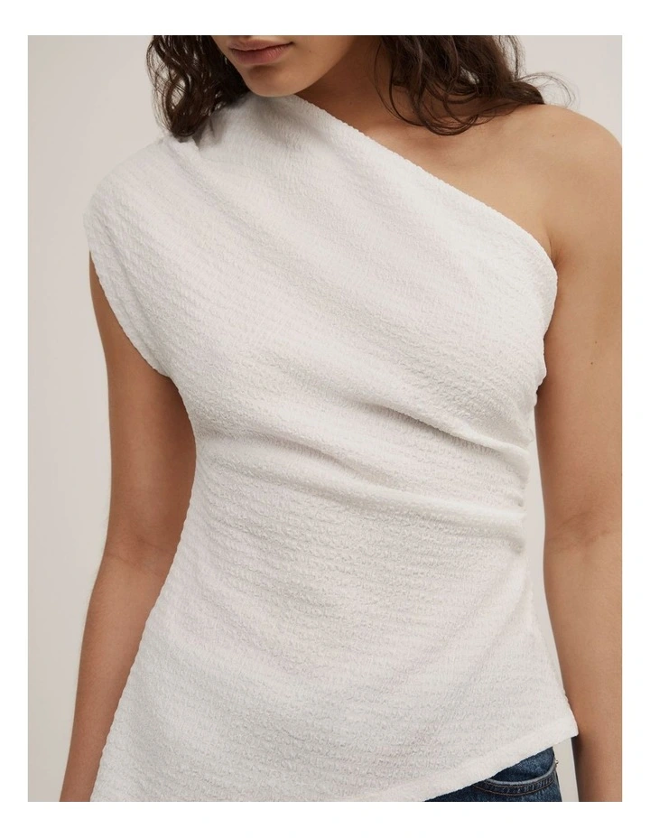 One Shoulder Textured Top in Fresh White image 3