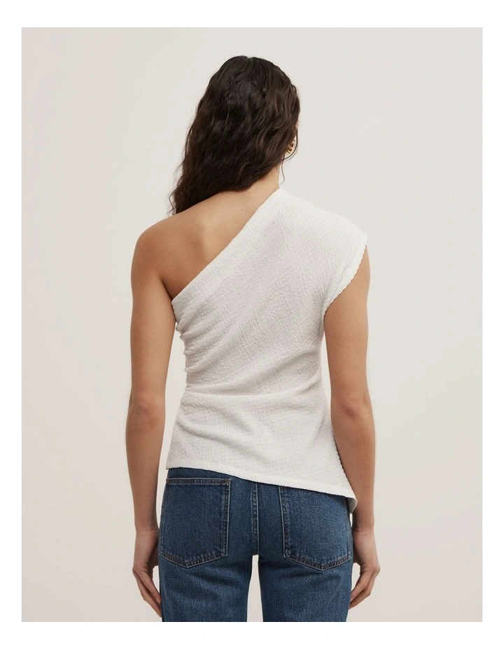 One Shoulder Textured Top in Fresh White image 4