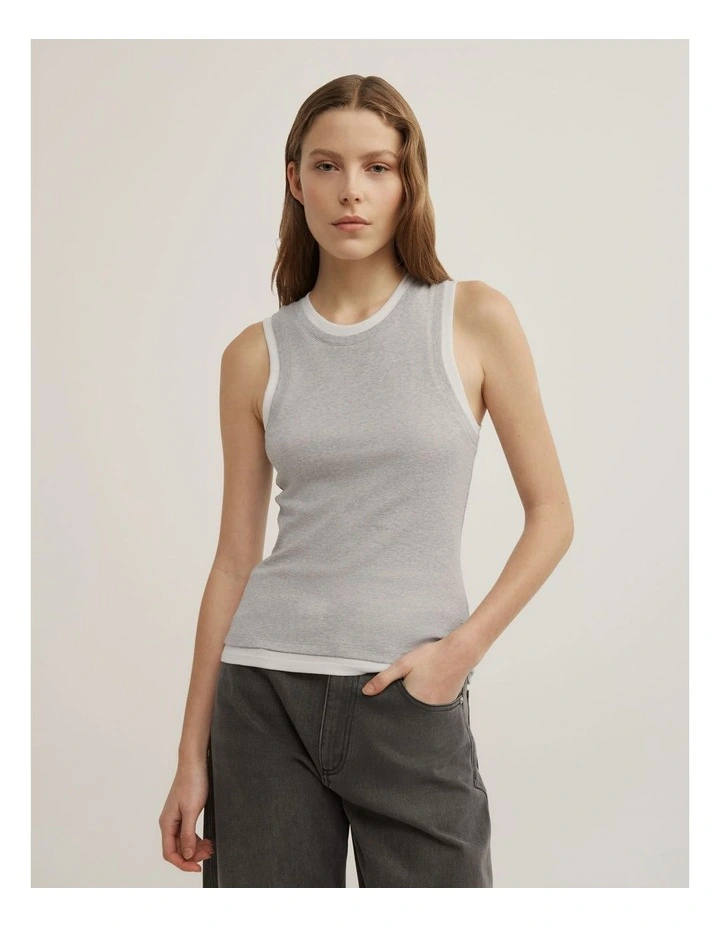 Double Trim Tank in Grey Multi image 1
