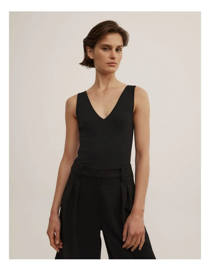 Refined V-neck Tank in Black image 1