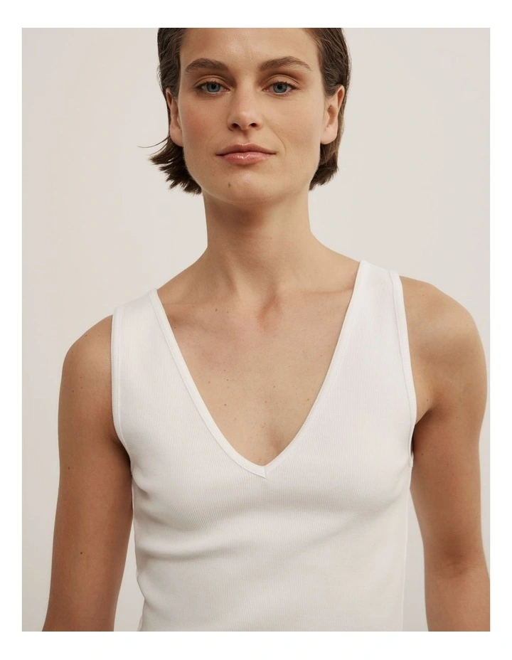 Refined V-neck Tank in Fresh White image 3