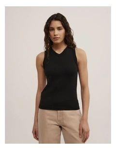 High V-neck Tank in Black