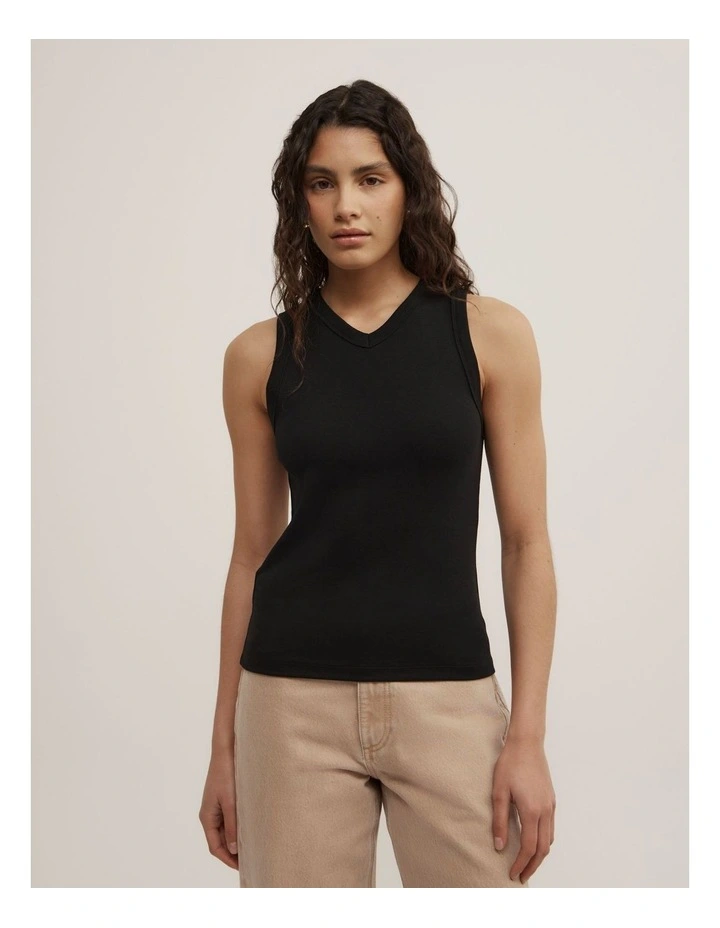 High V-neck Tank in Black image 1