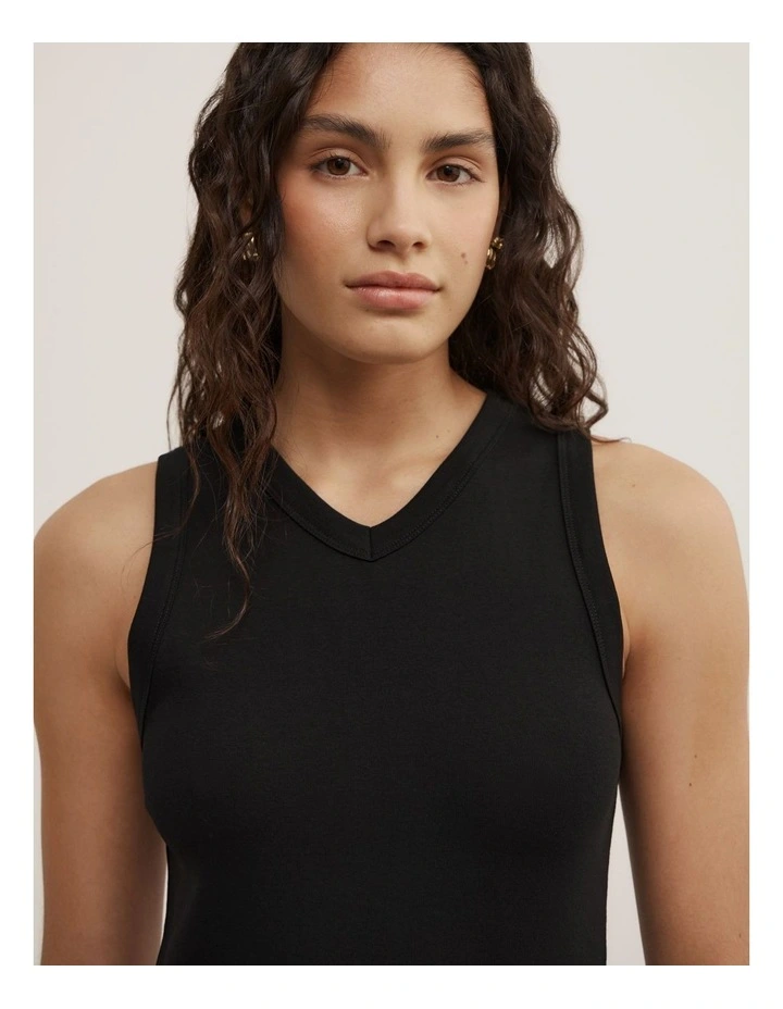 High V-neck Tank in Black image 4
