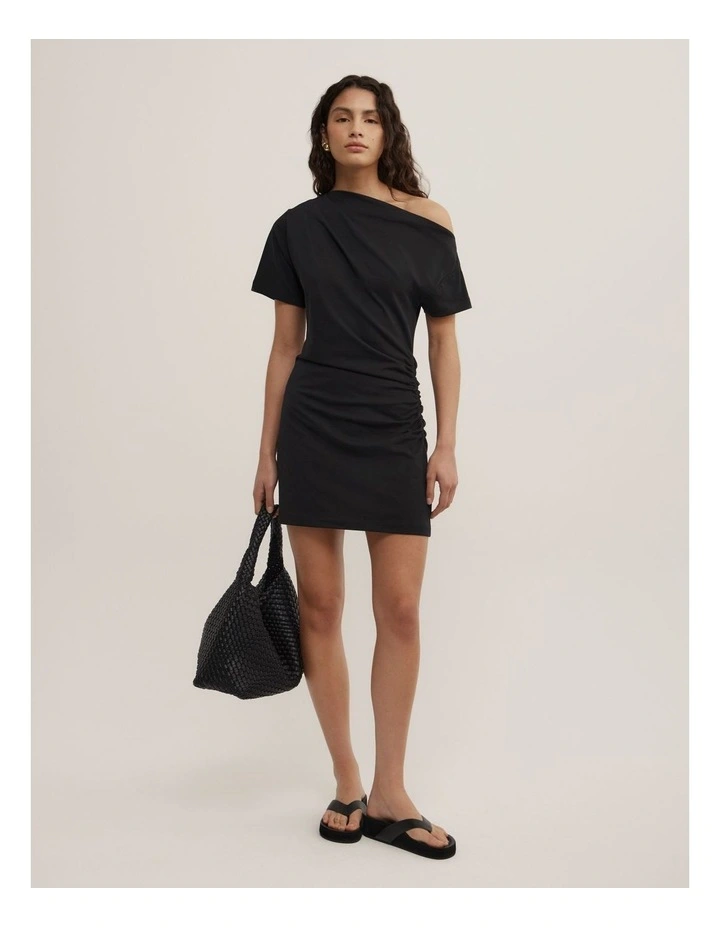 Asymmetric T-shirt Dress in Black image 2