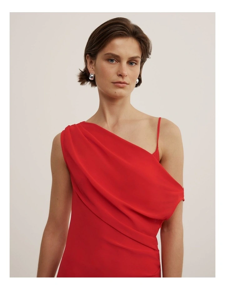 Soft Asymmetric Dress in Scarlet image 3