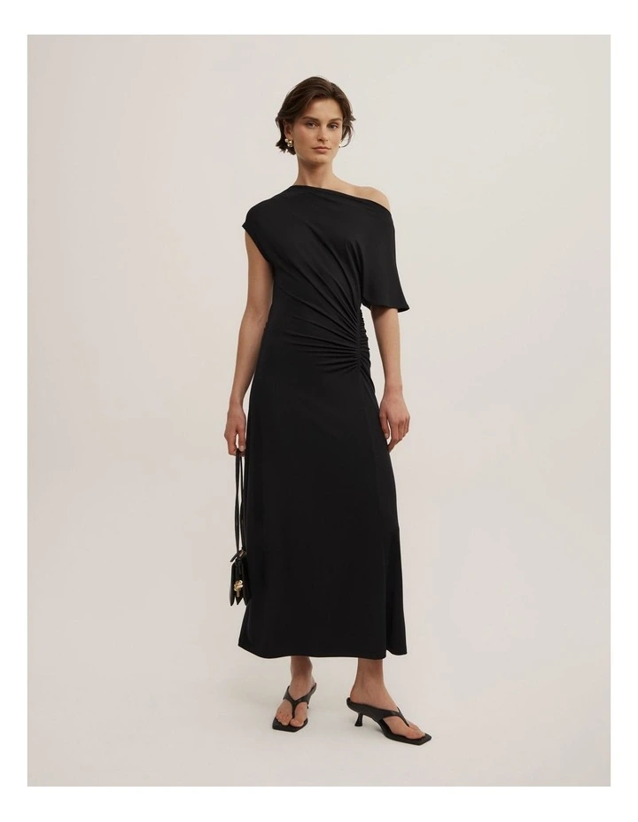 Drape Asymmetric Jersey Dress in Black image 1