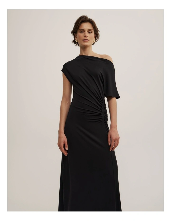 Drape Asymmetric Jersey Dress in Black image 2