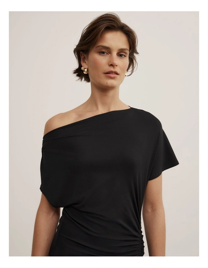 Drape Asymmetric Jersey Dress in Black image 4