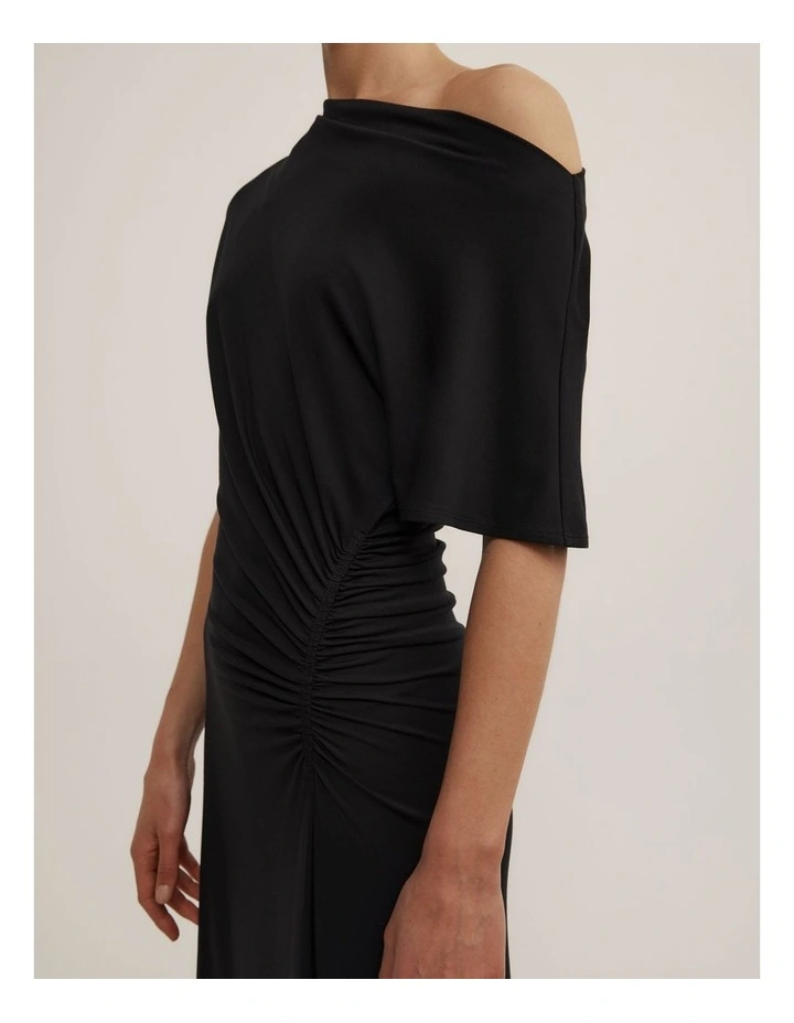 Drape Asymmetric Jersey Dress in Black image 5