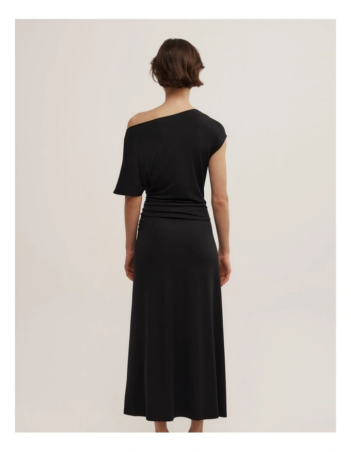 Drape Asymmetric Jersey Dress in Black image 6