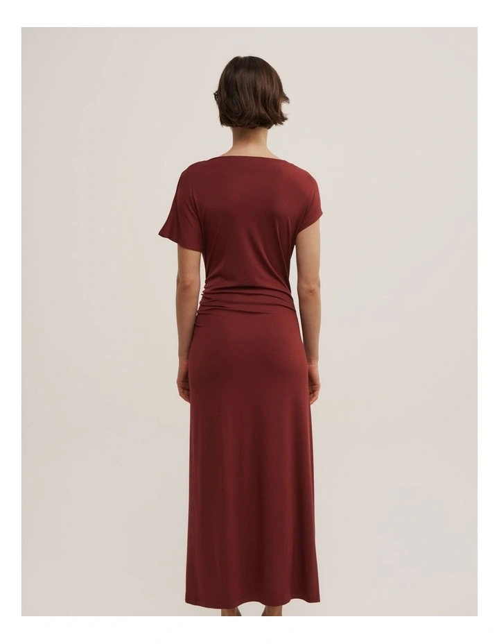 Drape Asymmetric Jersey Dress in Rust image 6