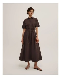 Drawstring Shirt Dress in Espresso