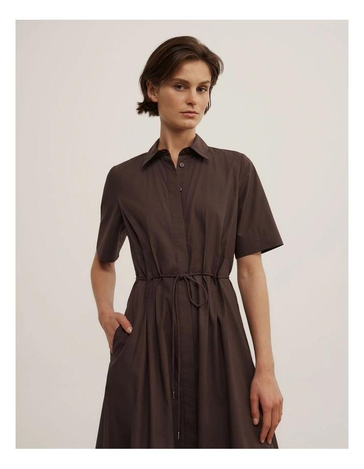 Drawstring Shirt Dress in Espresso image 2