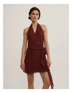 Wrap Halter Mini Dress in Rust Spot
