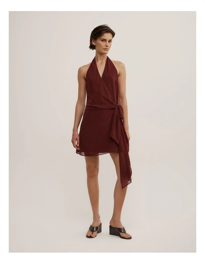 Wrap Halter Mini Dress in Rust Spot image 2