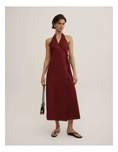 Halter Wrap Dress in Rust