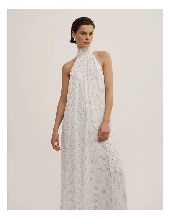 Maxi Halter Dress in White Spot image 2